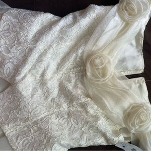 Vintage Ivory Floral Lace Dress with Rosette Detail